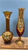 2 Hand Painted Gold Accented Vases - Right Marked