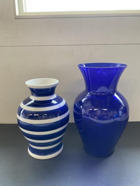 (2) Pieces Incl Cobalt Vase & Blue/White Ceramic
