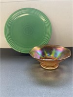 Large Fiestaware Platter & Carnival Glass Dish