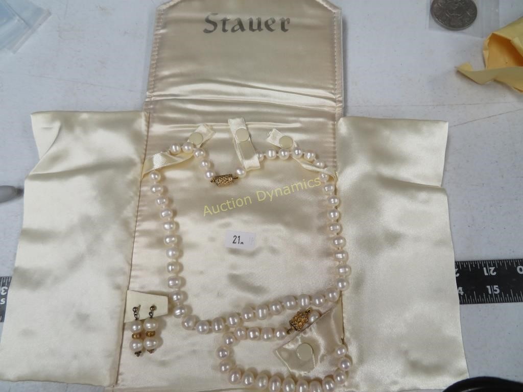 Stauer Pearl Necklace, Bracelet & Earrrings