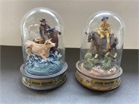 (2) John Wayne Figurines with Glass Domes