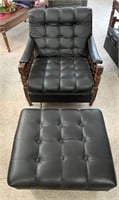 MCM chair w/ottoman - tufted leather upholstery