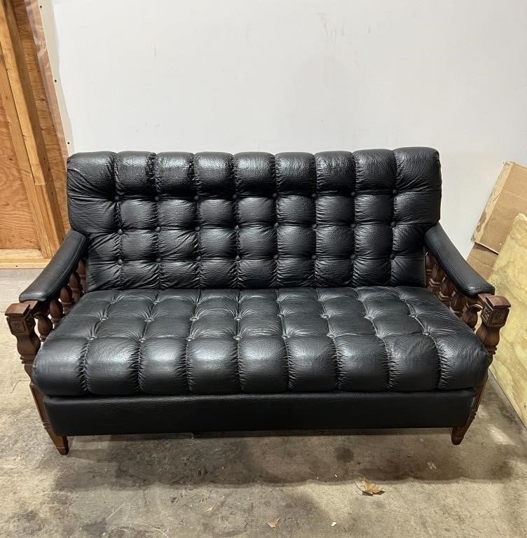 MCM loveseat w/tufted vegan leather upholstery