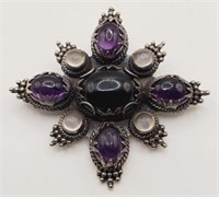 (JL) Sterling Silver Onyx, Amethyest and