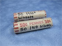 Two Rolls Of Mixed Wheat Cents 1950's & 1919