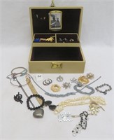 Jewelry Box  w / Costume Jewelry -Necklaces / Pins