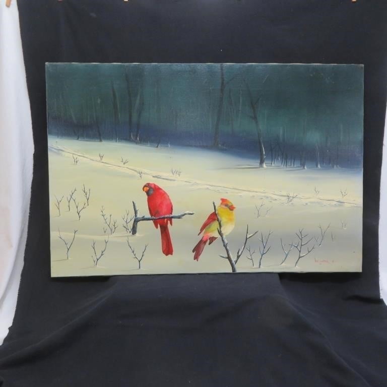 Oil Painting / Cardinals - Artist D C Luther 1990
