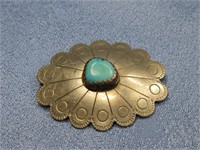 Vtg Sterling Silver Tested Turquoise Brooch/ Pin
