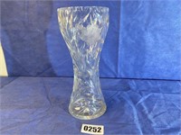 Vase, Crystal w/Floral Etching, 12" T X 4.5" W