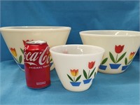 3 Fire King  Tulip mixing bowls