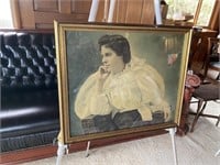 Vintage Picture of Lady, Gold Frame w/Glass,