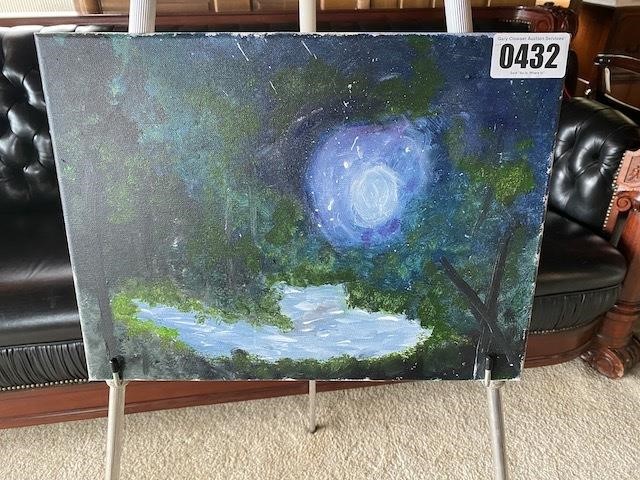 Stretched Canvas Painting, Moonlit Stream,