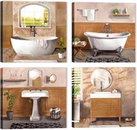 $48 Retro Bathroom Canvas Wall Art (12x12x4Pcs)