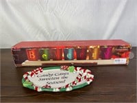 Holiday Tea Light Set and Candy Cane Dish