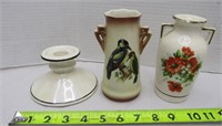 Lusterware Candle Holder & 2 Vases Made Slovakia