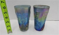 Pair of Vintage Carnival Glass Cups - Grape & Leaf