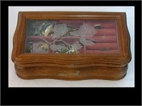 NICE GLASS TOP JEWELRY BOX & CONTENT