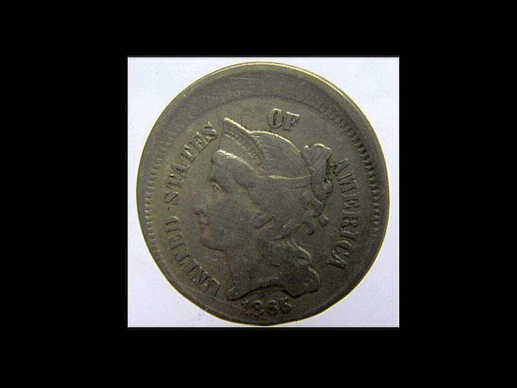 1865 20% OFF CENTER 3 CENT COIN