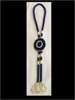 FULLY BEADED NATIVE AMERICAN BLUE & WHITE BOLO TIE