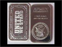 TWO 1 OZ. SILVER BARS - U.S/ FLAG & APMEX