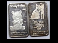 TWO 1 OZ SILVER ROUNDS - HAPPY BIRTHDAY & WEDDING