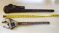 Vintage 24" Pipe Wrench & 18" Crescent Wrench