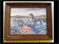 FRAMED PRINT OF HORSES BY BEN COOPER 1970