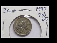 1870 PRI 65 3 CENT NICKEL