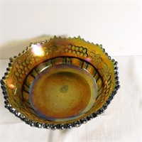 Carnival glass green bowl