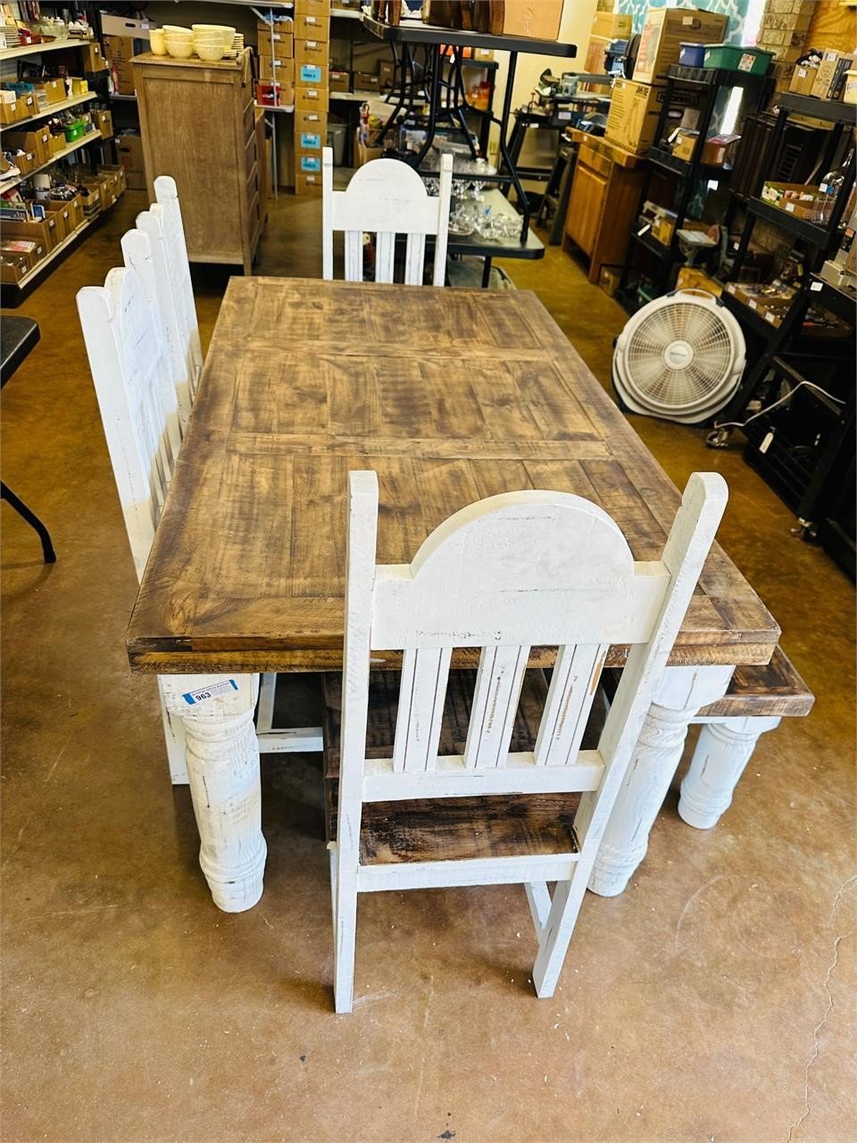 Distressed Farmhouse Table w/Chairs & Bench