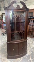 Mahogany Curved Glass Corner Cabinet