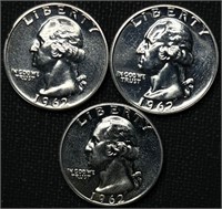 (3) 1962 Proof Washington Quarters