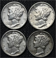 1934, 1937-D, 1943-D, 1945-S Mercury Dimes