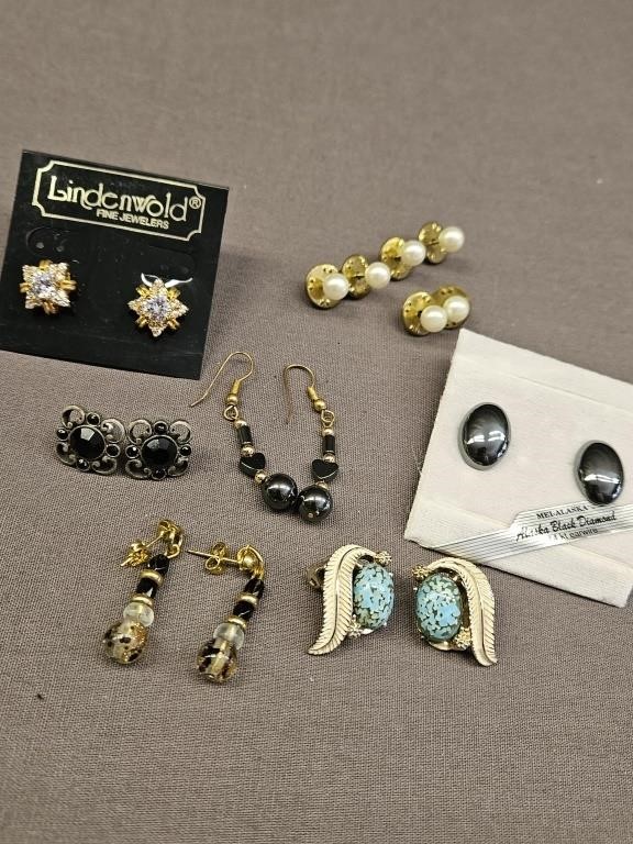 EARRINGS!! AND 3 PAIRS OF PEARL TIE TACKS