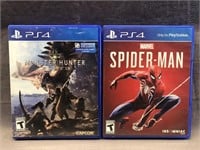 PS4 MONSTER HUNTER AND SPIDER-MAN DISCS  WITH
