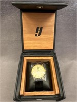 NIB HERFF JONES BLACK LEATHER GOLD TONED WRIST