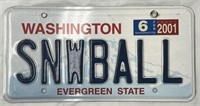 Washington License Plate "SNWBALL"!