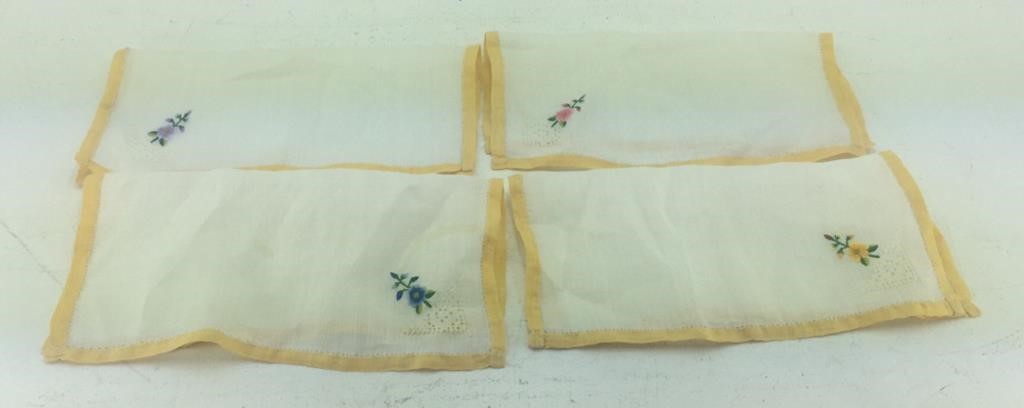 Four Embroidered Napkins Floral