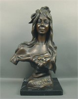 French Art Nouveau Bronze/ Metal Woman Bust