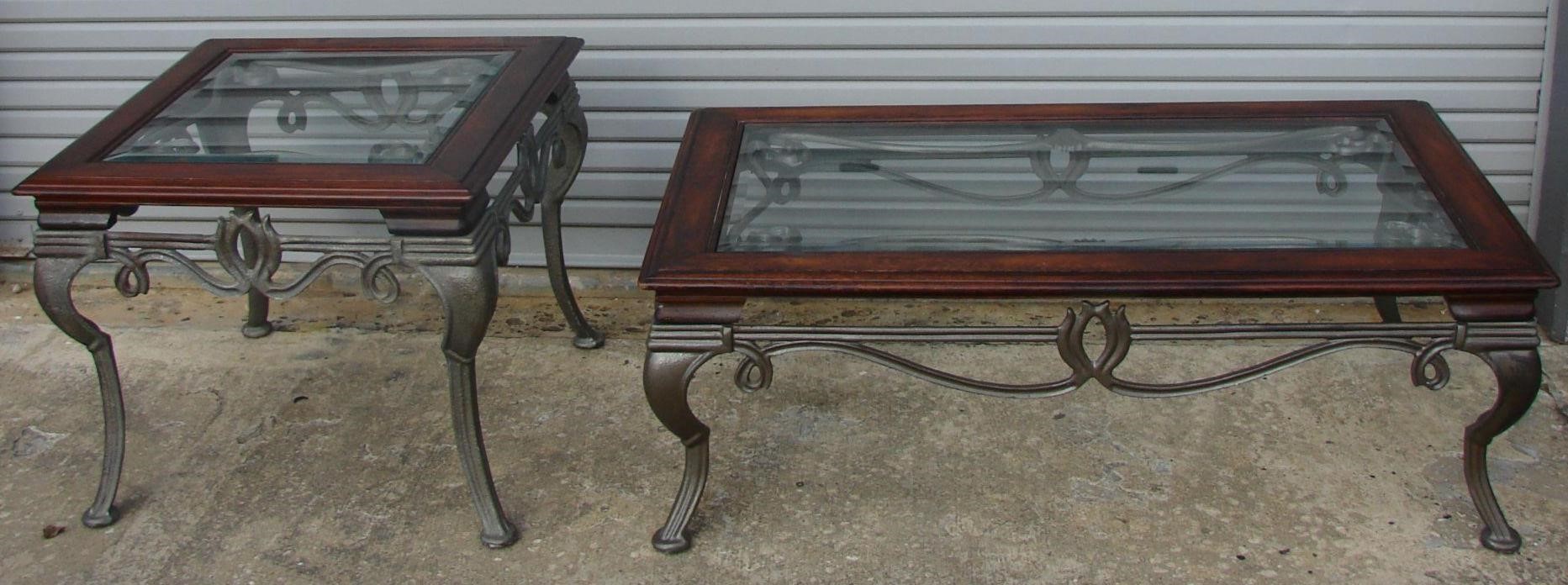 Cofffee & Side tables wood/glass/ornate metal legs