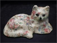 Vintage Floral Ceramic Cat Figurine