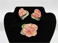 Ceramic Flora Brooch And Earing Set
