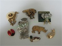 Lot of Seven Animal Brooches/Pins Vtg to Now
