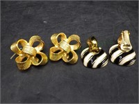 KJL Bow and Zebra Stripe Clip On Earrings