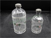Two Vintage Hand Painted Corked Bottles