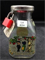 Vintage 4.5" Glass Milk Bottle Bank with Lock
