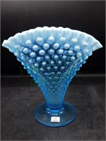 Vintage Fenton Aqua Blue Opalescent Hobnail Vase