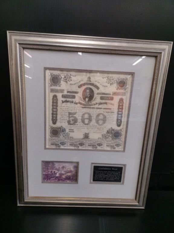 Framed $500 Confederate Bond