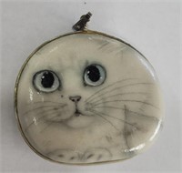 Vintage Hand Painted Artist Signed Stone Cat