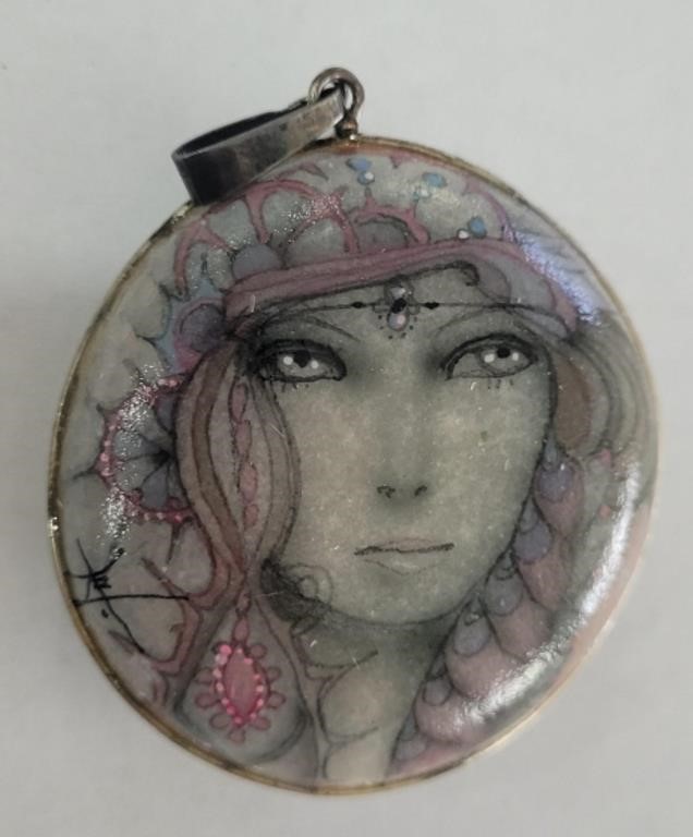 Vintage Hand Painted Artist Signed Stone Gypsy